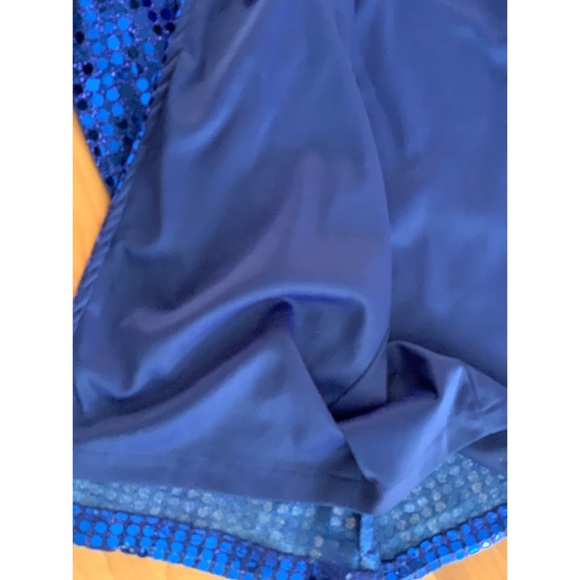 Long Cobalt Blue Sequin Dress Dramatic Slit - Picture 7 of 12